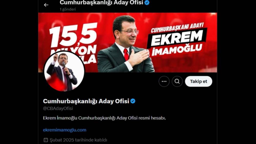 CHP’nin tutuklu Cumhurbaşkanı adayı Ekrem İmamoğlu için resmi X hesabı açıldı 